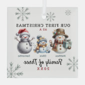 Sneeuwmannen familie van drie eerste kerstdagen glas ornament (Achterkant)
