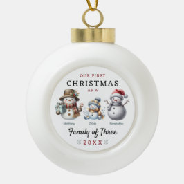Sneeuwmannen familie van drie eerste kerstdagen keramische bal ornament