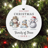 Sneeuwmannen familie van drie eerste kerstdagen ornament