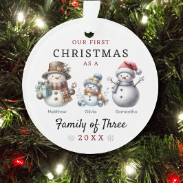 Sneeuwmannen familie van drie eerste kerstdagen ornament