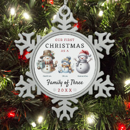 Sneeuwmannen familie van drie eerste kerstdagen tin sneeuwvlok ornament