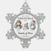 Sneeuwmannen familie van drie eerste kerstdagen tin sneeuwvlok ornament (Voorkant)