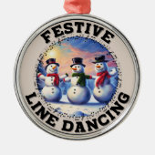 Sneeuwmannen Feestelijke Line Dancing Metalen Ornament (Voorkant)