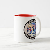 Sneeuwmannen Feestelijke Line Dancing Tweekleurige Koffiemok (Voorkant rechts)