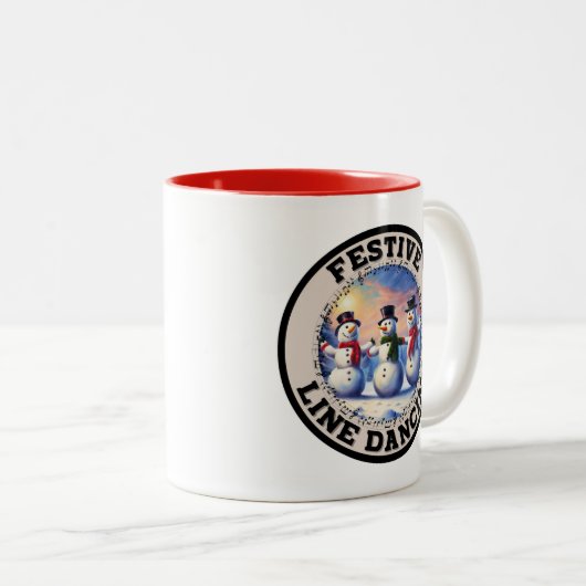 Sneeuwmannen Feestelijke Line Dancing Tweekleurige Koffiemok (Voorkant rechts)