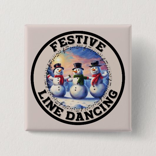 Sneeuwmannen Feestelijke Line Dancing Vierkante Button 5,1 Cm (Voorkant)