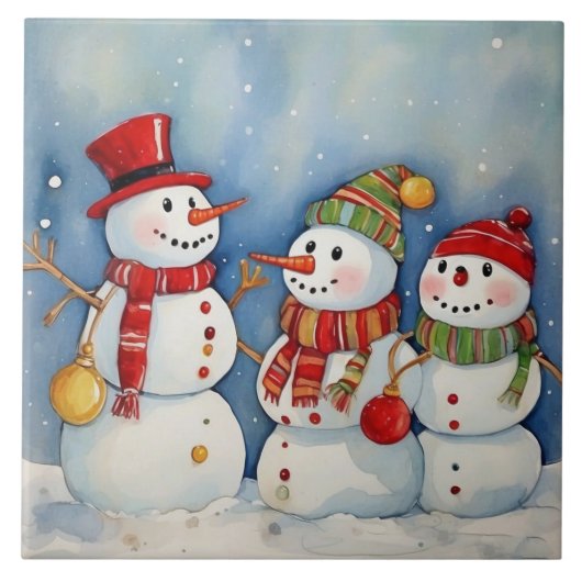 Sneeuwmannen Feestviering Tegeltje (Voorkant)