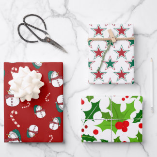 Sneeuwmannen, Holly Berries en Sterren Inpakpapier Vel