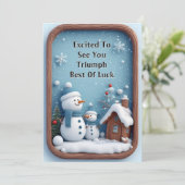 Sneeuwmannen in een winterlandschap met sneeuwvlok feestdagenkaart (Staand voorkant)