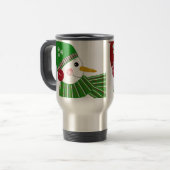 Sneeuwmannen in groene en rode accessoires reisbeker (Voorkant links)
