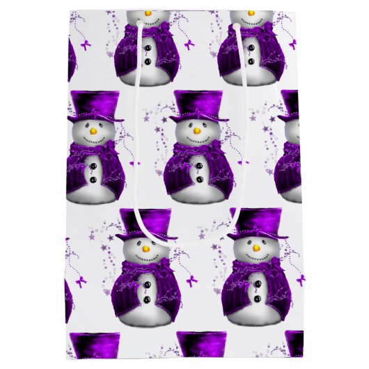 Sneeuwmannen in Paarse Fluweel Elegante Kerstmis Medium Cadeauzakje (Achterkant)