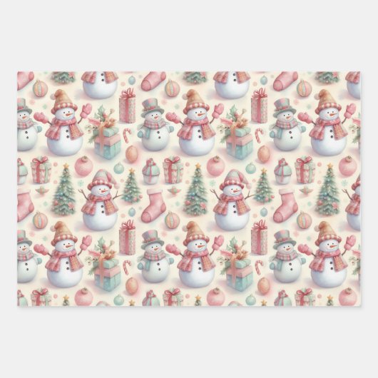 Sneeuwmannen in Toques en Tophats Inpakpapier Vel (Voorkant)