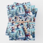 Sneeuwmannen in verschillende amusante scenario's inpakpapier vel (In situ)