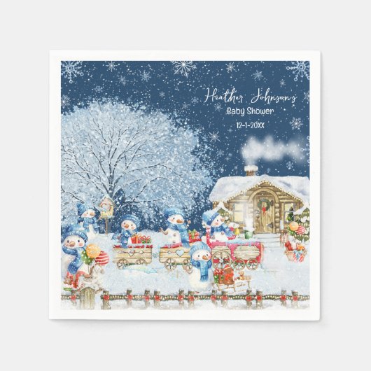 Sneeuwmannen Kerst Baby Borrel Servet (Voorkant)