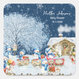 Sneeuwmannen Kerst Baby shower Vierkante Sticker