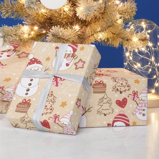 Sneeuwmannen Kerst Ornamenten Cadeaus Geel Kerstmi Cadeaupapier (Feestdagen)