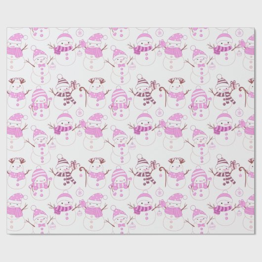 Sneeuwmannen Kerst ornamenten geschenken witte ker Cadeaupapier (Vlak)