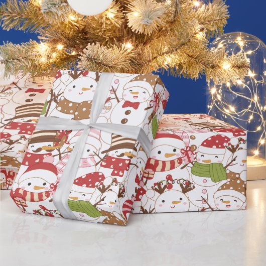 Sneeuwmannen Kerst ornamenten geschenken witte ker Cadeaupapier (Feestdagen)