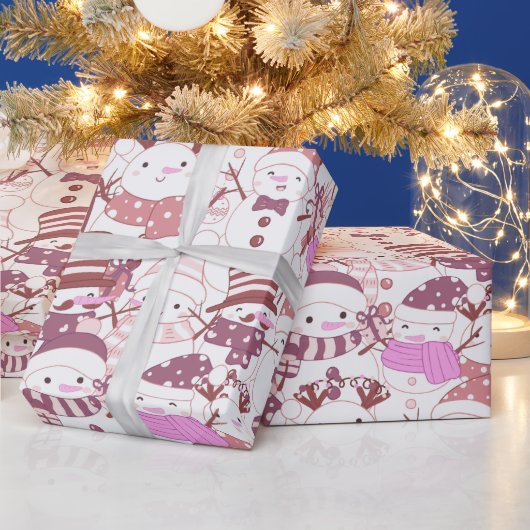 Sneeuwmannen Kerst ornamenten geschenken witte ker Cadeaupapier (Feestdagen)