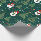 Sneeuwmannen Kerstbomen Groene Kerstmis Cadeaupapier (Hoek)