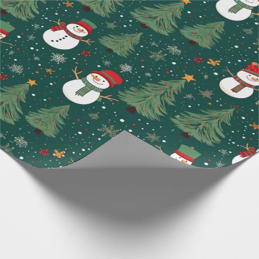 Sneeuwmannen Kerstbomen Groene Kerstmis Cadeaupapier (Hoek)