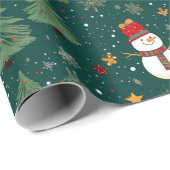 Sneeuwmannen Kerstbomen Groene Kerstmis Cadeaupapier (Rol Hoek)