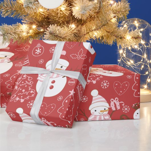 Sneeuwmannen Kerstbomen Harten Cadeaus Rode Kerstm Cadeaupapier (Feestdagen)