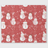 Sneeuwmannen Kerstbomen Harten Cadeaus Rode Kerstm Cadeaupapier (Vlak)