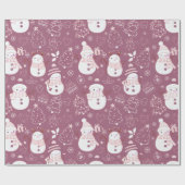 Sneeuwmannen Kerstbomen Harten Paarse Kerst Cadeaupapier (Vlak)
