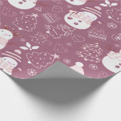 Sneeuwmannen Kerstbomen Harten Paarse Kerst Cadeaupapier (Hoek)