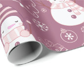 Sneeuwmannen Kerstbomen Harten Paarse Kerst Cadeaupapier (Rol Hoek)