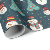Sneeuwmannen Kerstbomen Sneeuwvlokken Groene Kerst Cadeaupapier (Rol Hoek)