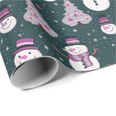 Sneeuwmannen Kerstbomen Sneeuwvlokken Groene Kerst Cadeaupapier (Rol Hoek)