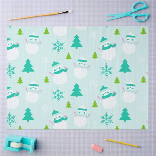 Sneeuwmannen Kerstbomen Sneeuwvlokken Groene Kerst Tissuepapier (Craft)