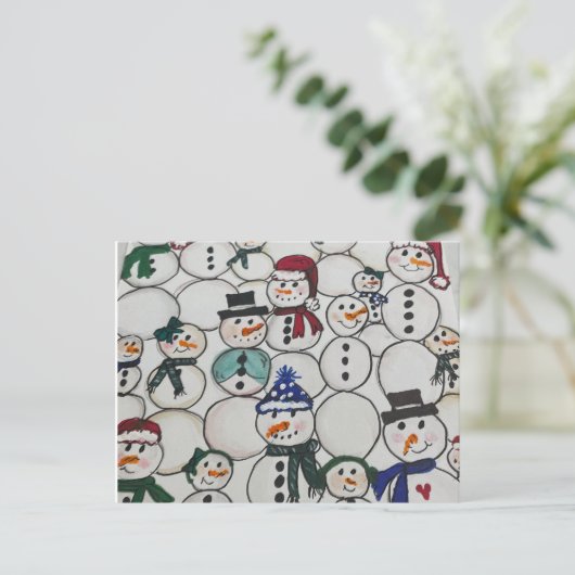 Sneeuwmannen Kerstmis Ornament Hand geschilderde s Briefkaart (Staand voorkant)