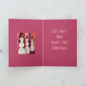 Sneeuwmannen Kitschmas Kerst Roze Thema Ontwerp Kaart (Binnen)