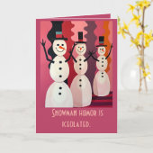 Sneeuwmannen Kitschmas Kerst Roze Thema Ontwerp Kaart (Gele Bloem)