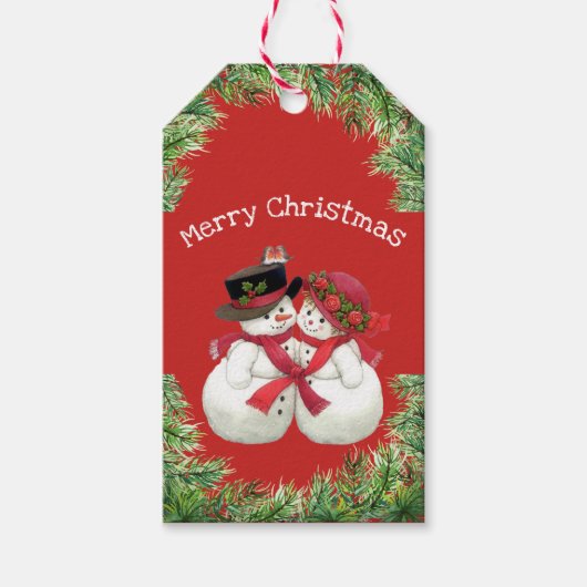 Sneeuwmannen Koppel Cadeaulabel (Voorkant)