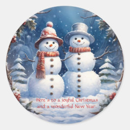 Sneeuwmannen Koppel Ronde Sticker