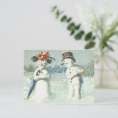 Sneeuwmannen Koppel Winter Sneeuwveld Briefkaart (Staand voorkant)
