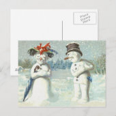 Sneeuwmannen Koppel Winter Sneeuwveld Briefkaart (Voorkant / Achterkant)