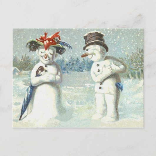 Sneeuwmannen Koppel Winter Sneeuwveld Briefkaart (Voorkant)