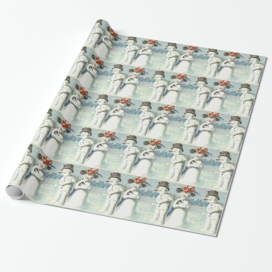 Sneeuwmannen Koppel Winter Sneeuwveld Cadeaupapier (Uitgerold)