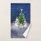 Sneeuwmannen met cadeautjes onder de kerstboom bad handdoek (Handdoek)