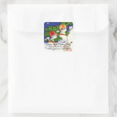Sneeuwmannen met Kerstboom adreslabel Vierkante Sticker (Tas)