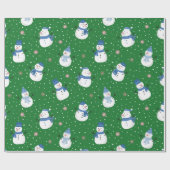 Sneeuwmannen met Smaragdgroene achtergrond Cadeaupapier (Vlak)