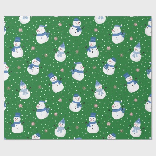 Sneeuwmannen met Smaragdgroene achtergrond Cadeaupapier (Vlak)