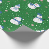 Sneeuwmannen met Smaragdgroene achtergrond Cadeaupapier (Hoek)