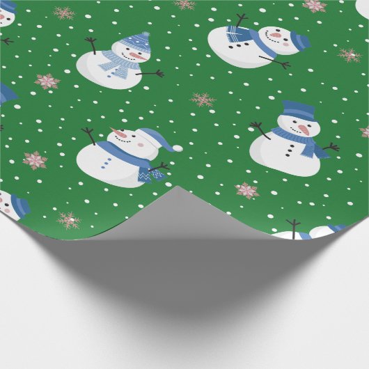 Sneeuwmannen met Smaragdgroene achtergrond Cadeaupapier (Hoek)