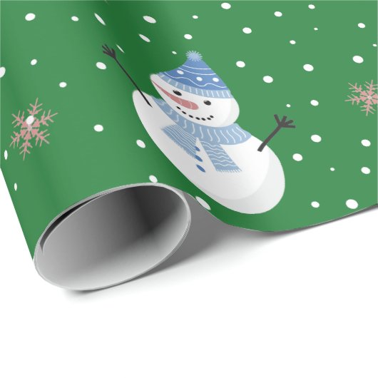 Sneeuwmannen met Smaragdgroene achtergrond Cadeaupapier (Rol Hoek)